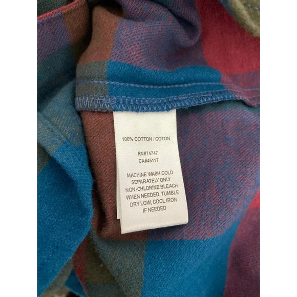 Natural Reflections Plaid Cotton Button-Up Shirt Burgundy Blue Olive Autumn Boho - Picture 7 of 8